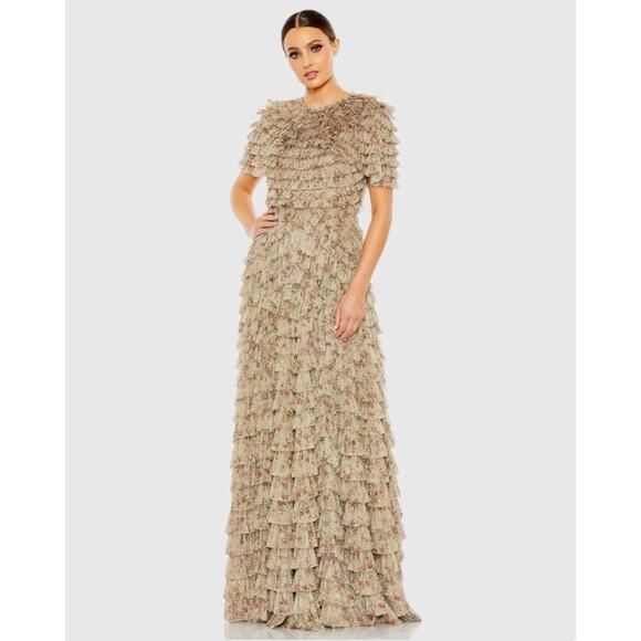 Mac Duggal Beige Floral Maxi Dress - Picture 1 of 5